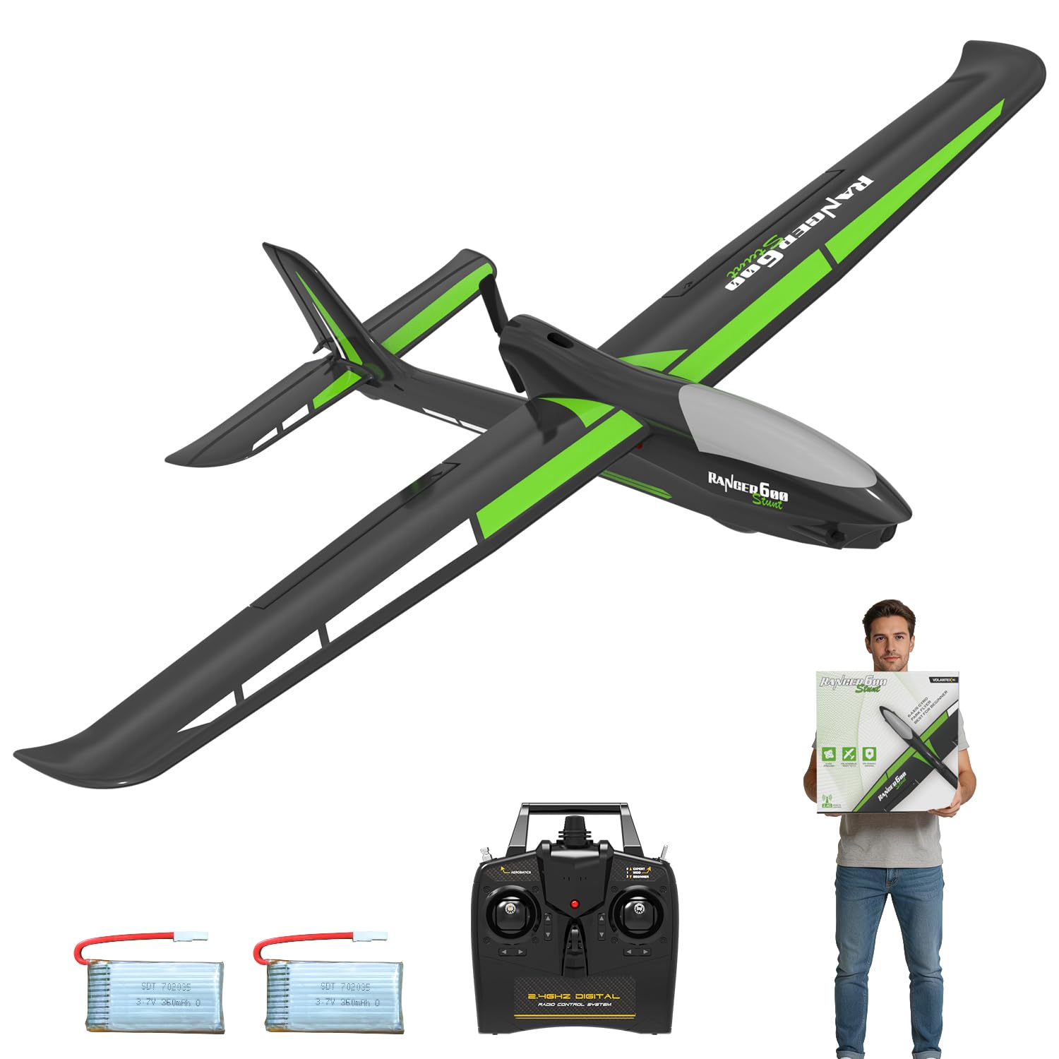 volantexrc RC Plane, 4CH Remote Control Glider Airplane RTF with 6-Axis Gyro, 3 Modes & Aerobatics Easy to Fly, 2.4GHz Radio Controlled Aircraft for Beginners& Adults, Ranger600 Stunt, Black