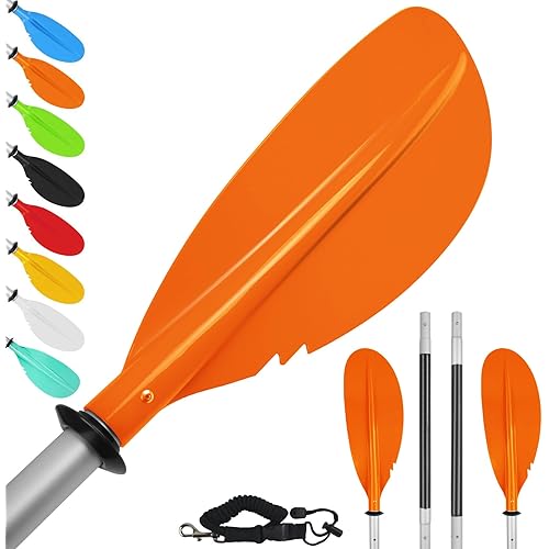 Kayak Paddle,88in 4 Pieces Boat Oars Kayak Paddles,Heavy Duty Aluminum Alloy Shaft Float Lightweight Detachable Adjustable Fishing Kayak Paddle for Adults with Paddle Leash(8 Color ，1Pack,2Pack)