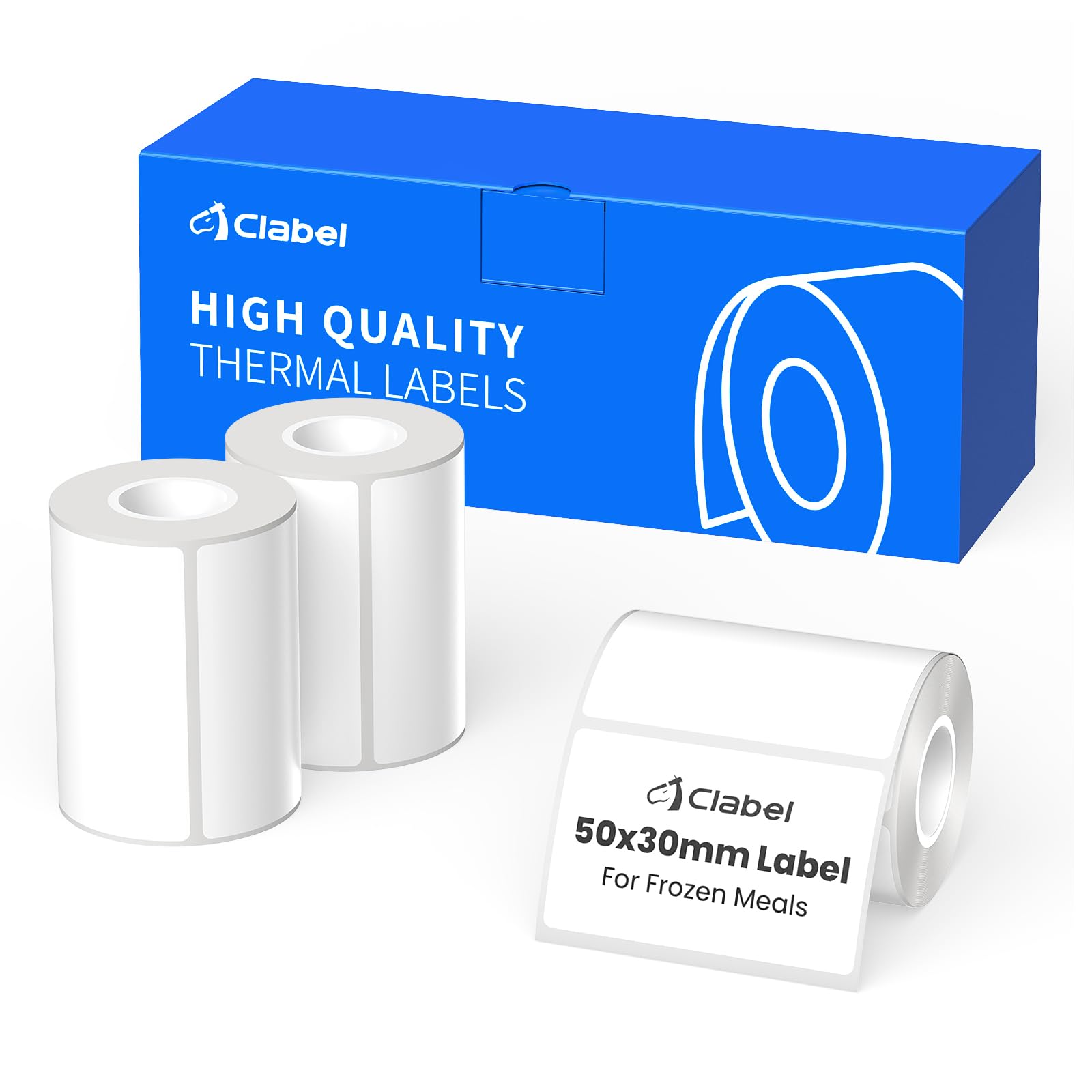 CLABEL 3 Rolls Freezer Thermal Labels 50x30mm, Cryogenic Synthetic Paper Waterproof & Oil-Proof, -30°C to 60°C Strong Adhesive, No-Glance Scanning for Cold Chain, Food Prep & Home Organization