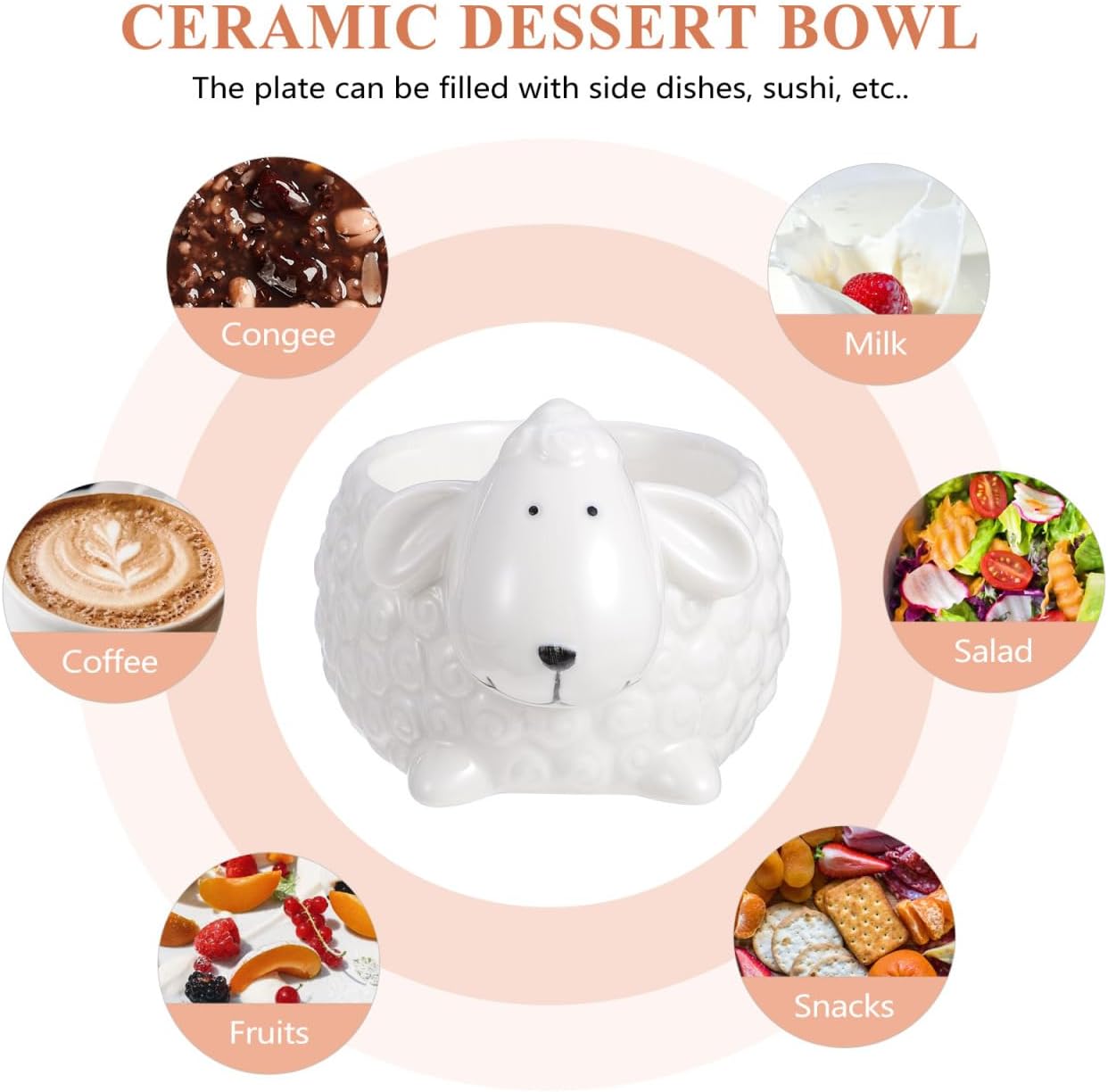 Amosfun Lamb Bowl Ceramic Breakfast Bowl Animal Shape Food Container for Dessert Snacks Fruit Noodles Home Restaurant Hotel Dessert Shop 5.51 X 3.77 X 3.38 in