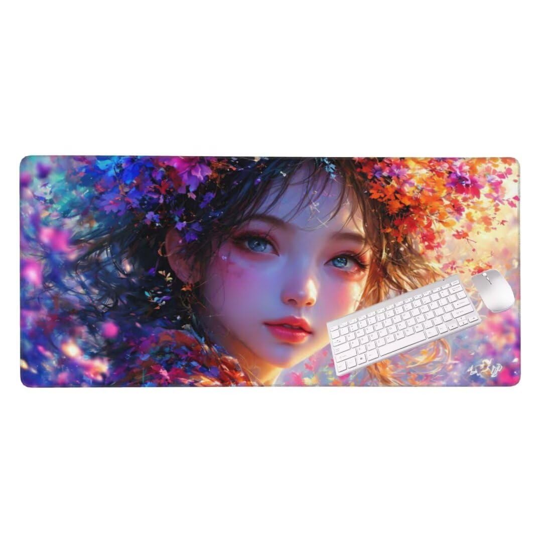 Alfombrilla de ratón 1400x600x3 MM, Alfombrilla Ratón XXL Extendida de Gran Tamaño con Bordes Cosidos, Base de Goma Antideslizante Almohadilla para Teclado, Flores de Mujeres S-10205