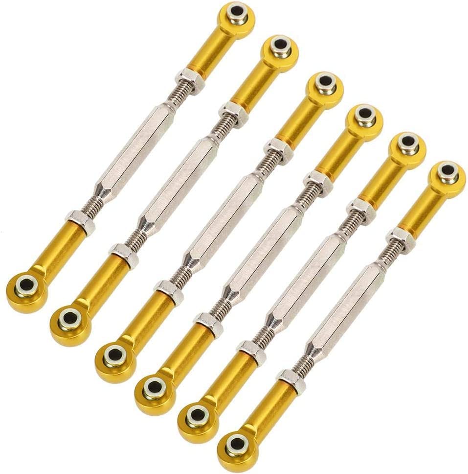 HJGFDSKJKTurnbuckle Rod Linkage, Aluminum Alloy RC Car Pushrod, Adjustable Upgrade Accessories 88mm Push Rod for RC Car Model 1/10 1/8 RC Buggy RC Truck-Golden