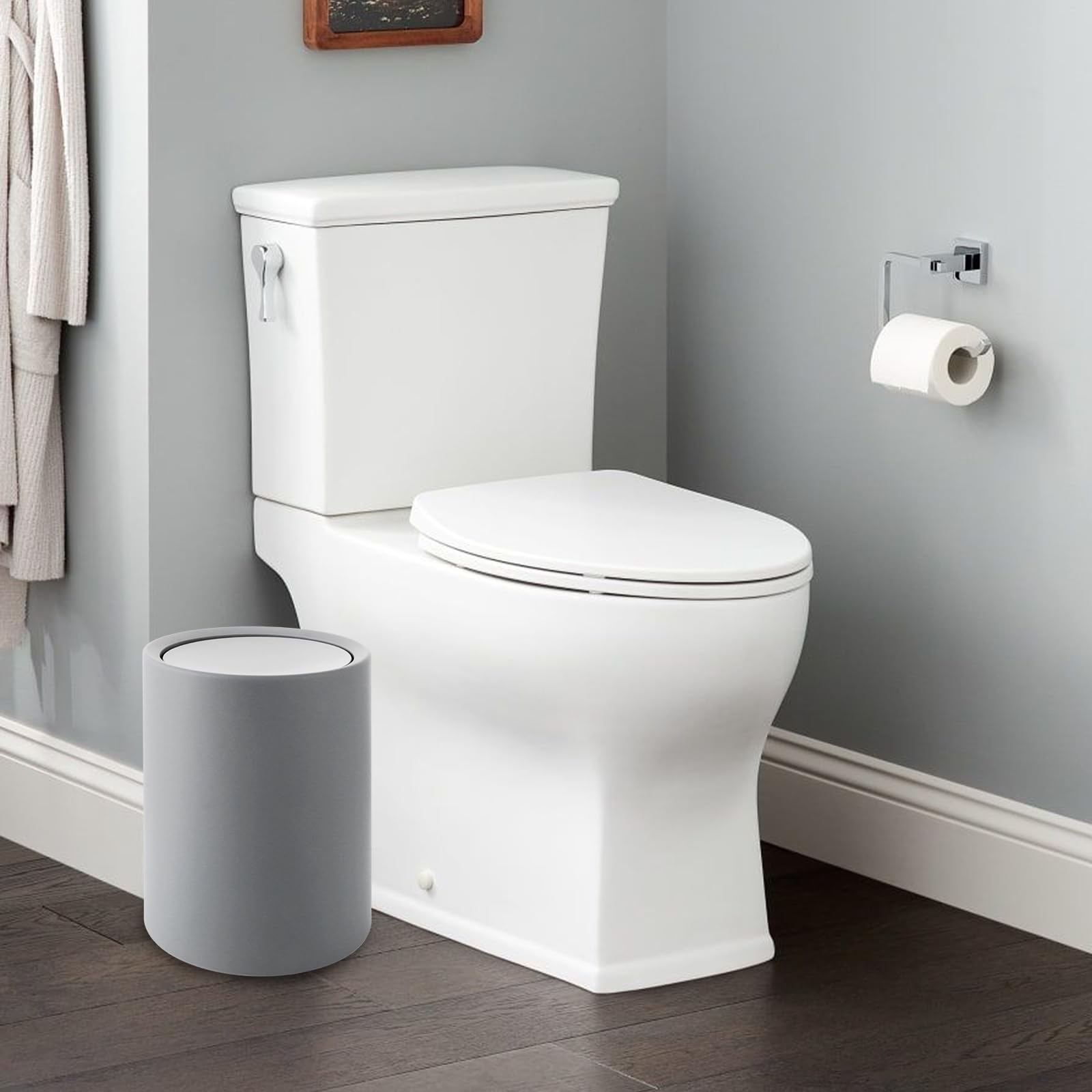 YAYODS Cubo de basura para baño de 8 L, color gris, 26 x 22 x 16,5 cm, con tapa, libre de BPA, cubo de basura basculante – Cubo de basura de plástico para baño, cocina, oficina