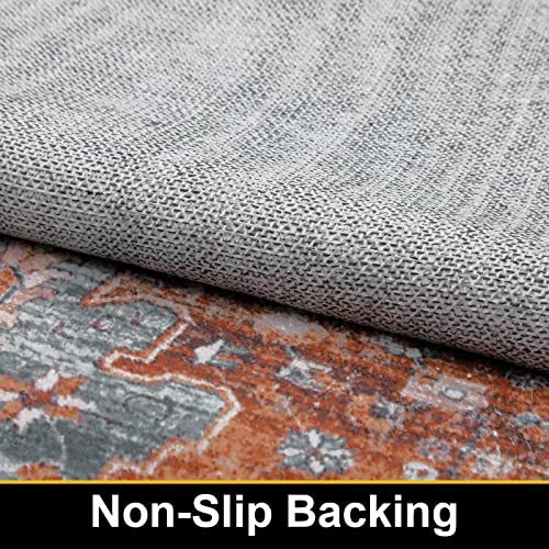 Shacos Hallway Runner Rug 2X8 Medallion Rug Runner Faux Wool Washable Carpet Indoor Soft Runner Rugs Vintage Rug Non Skid Entryway Rug Bathroom Bedroom Kitchen Runners, Rusty Red #TOP2