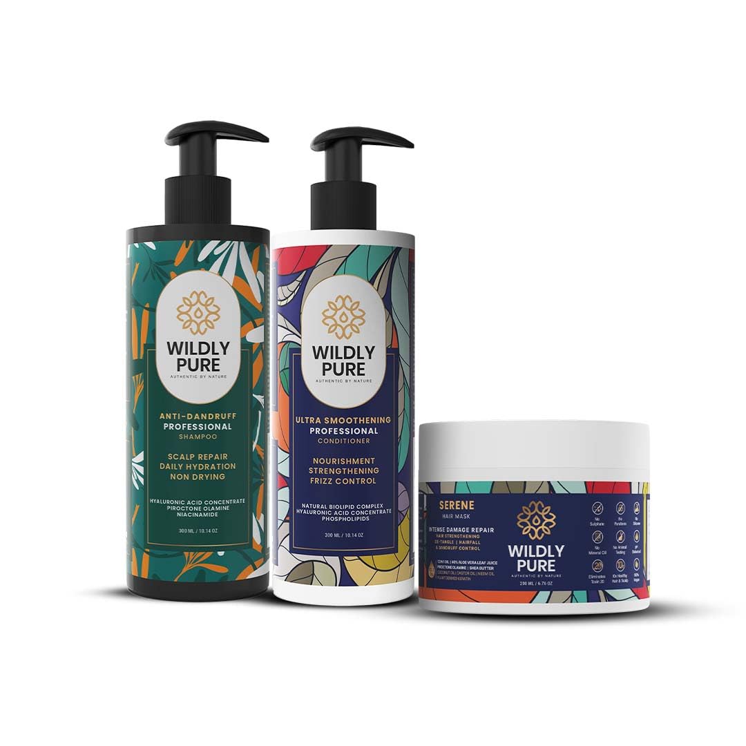 WILDLY PURE Anti-Dandruff Kit For Dry, Itchy, Flaky Scalp with Piroctone Olamine,12 Oils & Natural Biolipid Complex | 72% less in Dandruff after 2 washes | Sulphate & Paraben Free | Pack of 3 [Calm Kit]-image-4