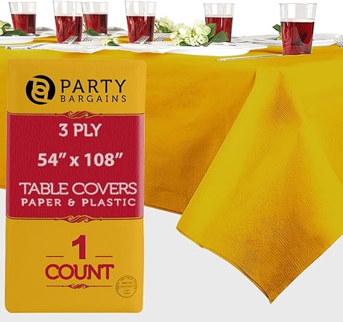 Miniatura 42 de PARTY BARGAINS Manteles de mesa desechables, 54 x 108 pulgadas, color rojo, 3 capas de papel y plástico, resistentes a derrames, 5 unidades