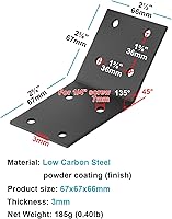 Vista 2 de 10 PCS 2-1/2" Flush Inside 45 Degree Angle Bracket Plate, Corner Brace Connector for Butt Post and Beam, Fixing Furniture, Thickness 1/8