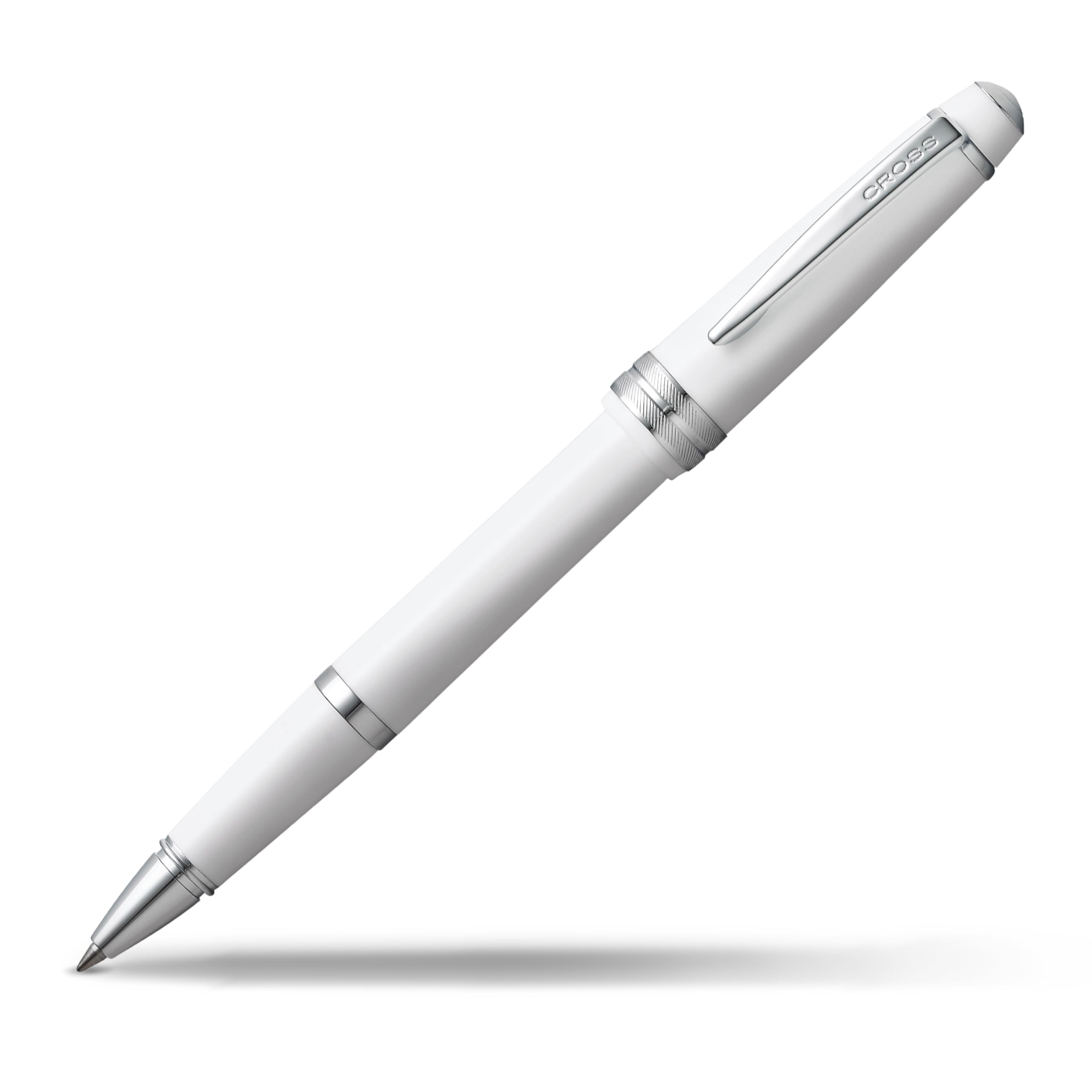 CROSS Bailey Light Refillable Click-Off Cap Plastic Rollerball Pen with Resin Finish, Medium Gel Ink Rollerball, includes Premium Gift Box and Black Cartridge, 1 Pack, Polished White