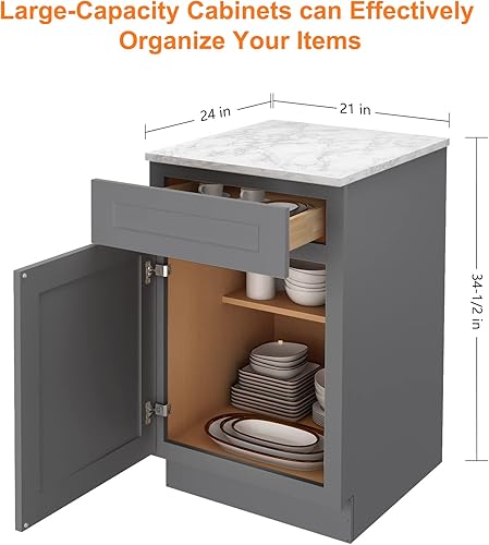 Miniatura 3 de Gabinetes de Base de Cocina LOVMOR, Gabinete de Almacenamiento Lateral, Gabinete de Entrada con 1 Cajón y Estante Ajustable, 21 Pulgadas de Ancho X