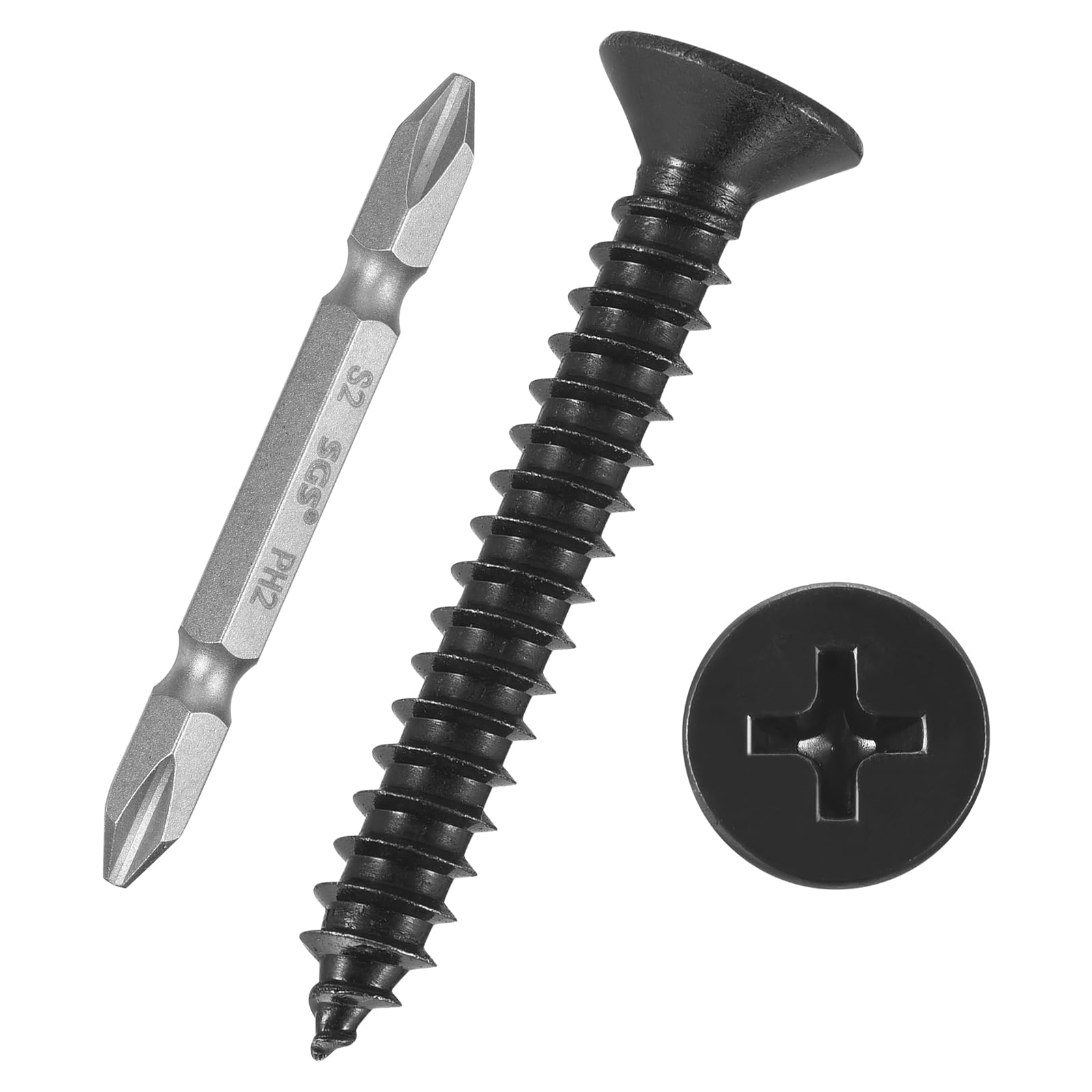 Kozelo 51pcs Phillips Flat Head Wood Screws with Screwdriver Bits - [#8x1-1/4"] 304 Stainless Steel Countersunk Self-Tapping Screws for Furniture Assembly, Outdoor Construction, Black — image 1
