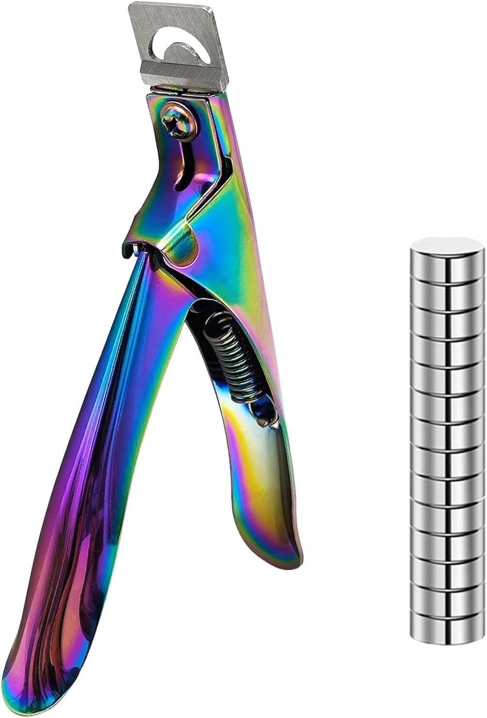 Valse nagelknipper met magnetische sizer, professionele nagelknipper gelnagels nagelknipper trimmer manicure tip cutter, nagelknipper voor kunstnagels (regenboog)