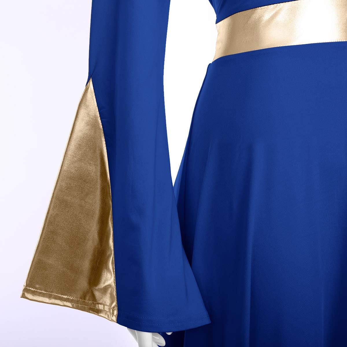 Women Metallic Color Block Liturgical Praise Dance Dress Bell Long Sleeve Lyrical Dancewear Gowns Worship Costume : Sports & Outdoors