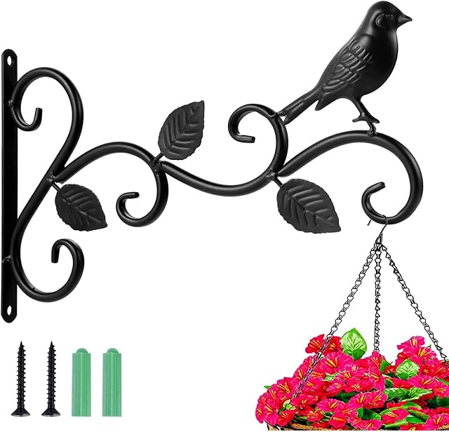 Hanging Basket Brackets,Plant Hooks 1 Pcs/2 Pcs Hanging Basket Hooks Outdoor Metal Garden Hanging Hook Wall Plant Hanger Brackets for Hanging Plants Lanterns Bird Feeders Fence (1)