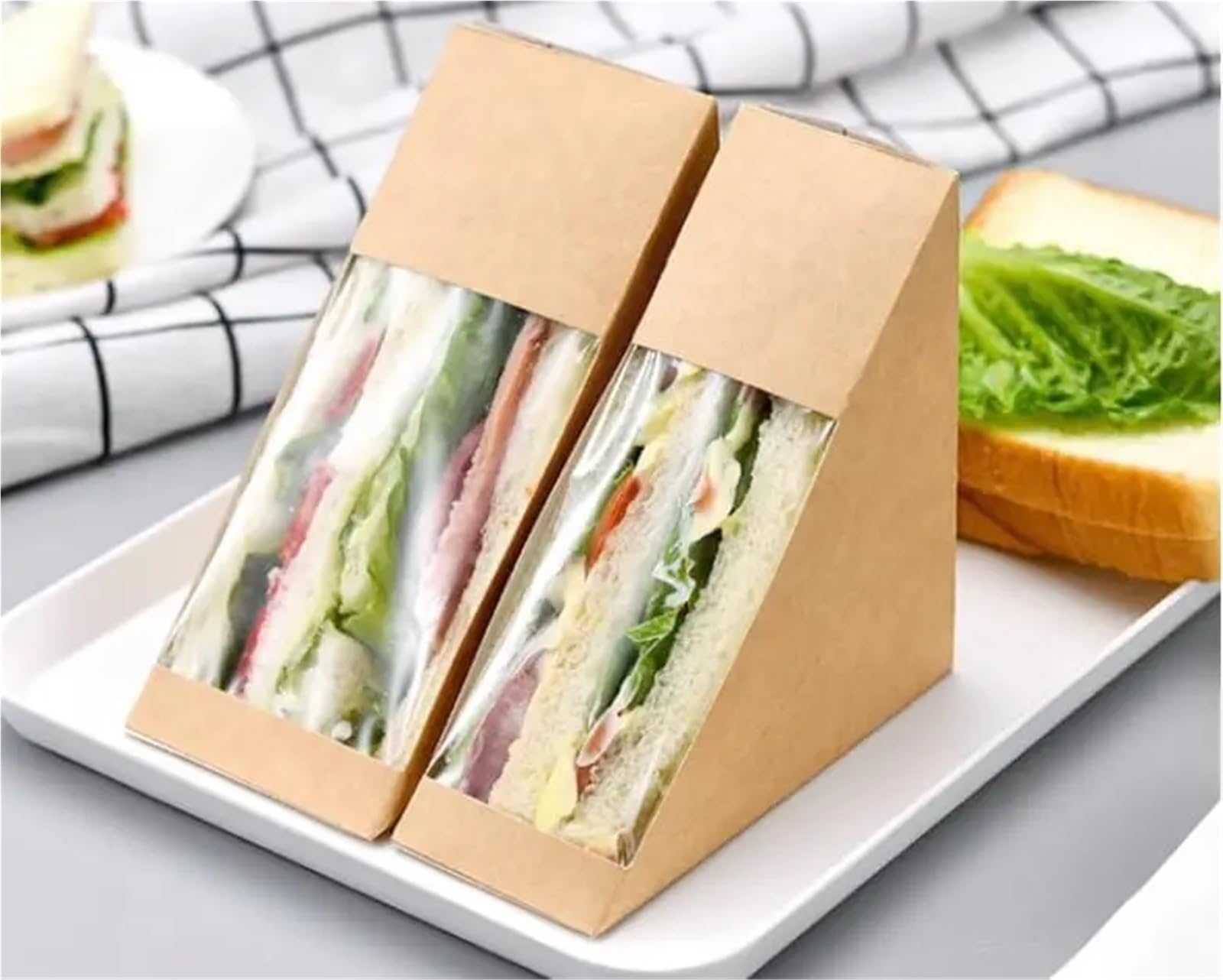 Caja Para Tartas Cajas individuales de papel kraft for sándwiches con ventana, ideales for embutidos y sushi en panaderías, rebanadas pastel o restaurantes(Color 4,100pcs)