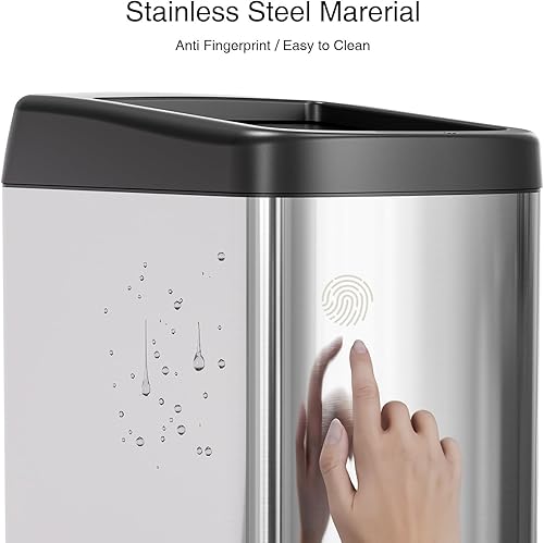 Miniatura 3 de ELLO&ALLO Bote de basura de cocina de 13 galones con tapa enrollable, sensor de movimiento automático sin contacto rectangular con ruedas, acabado