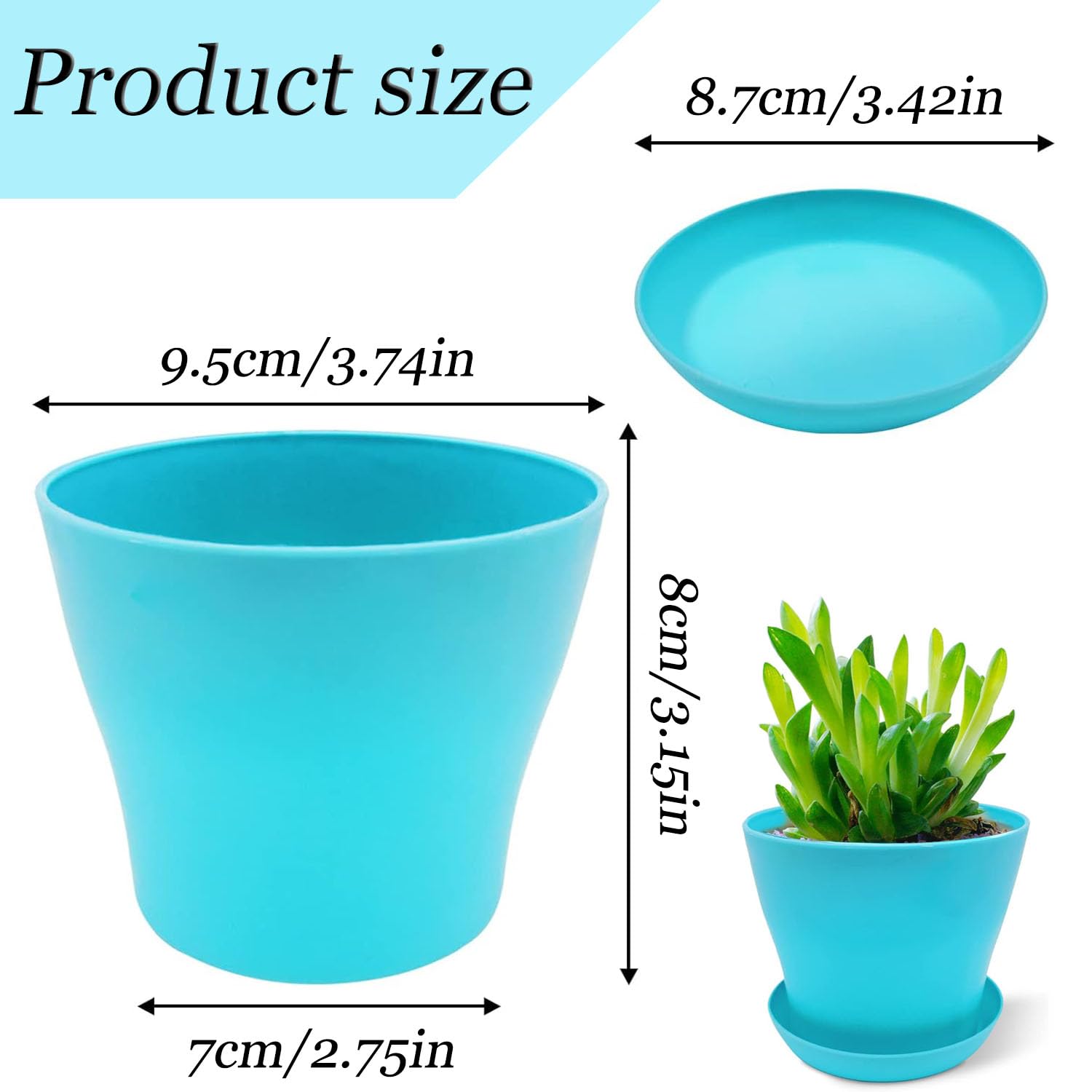 10 Pcs Plastic Planters Pots, 8 Colours Mini Flower Seedlings Pots with Drainage Hole and Saucer - Image 2