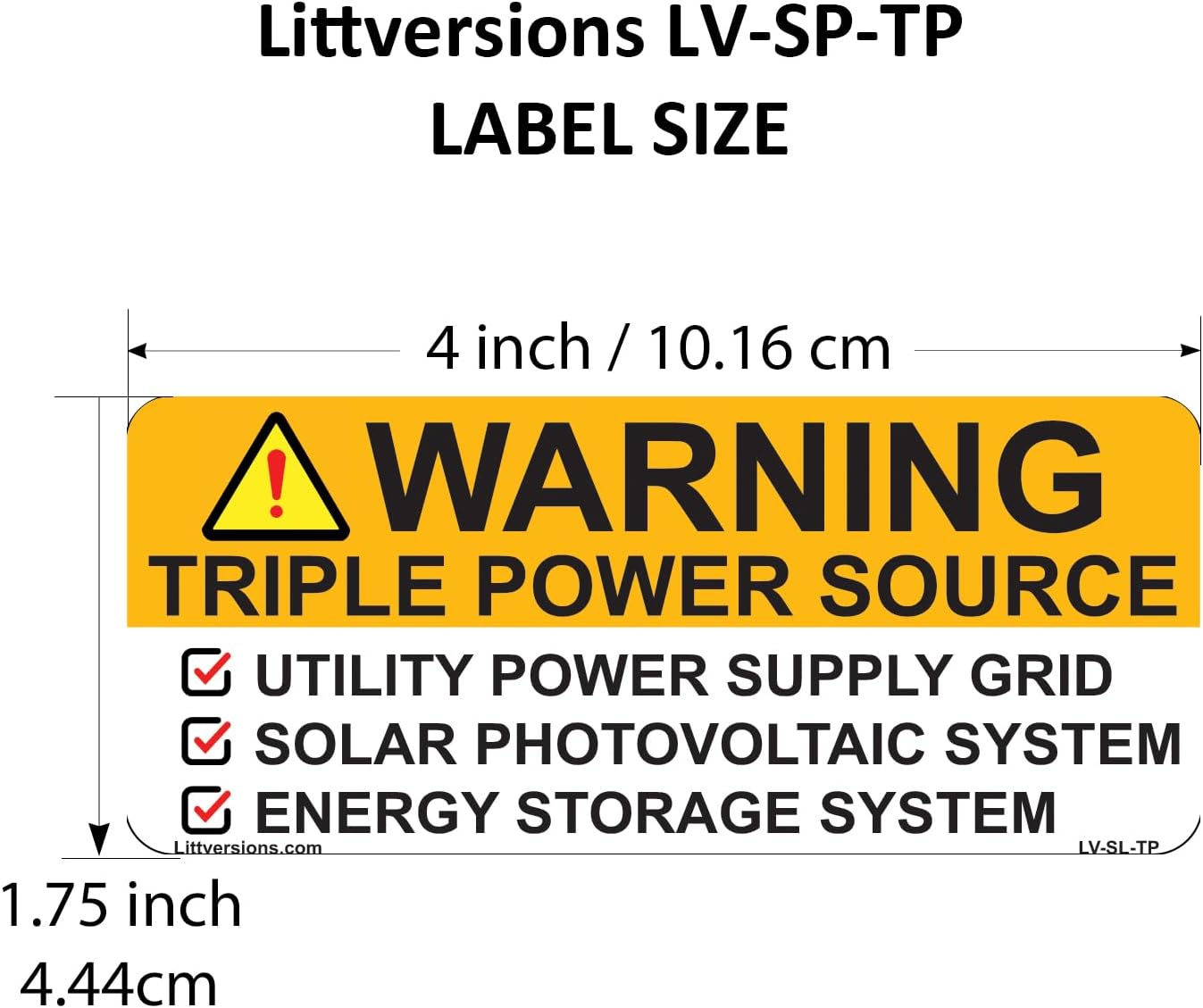 10 Pack 4"x 2" Solar Warning Triple Power Source Utility Power Grid Solar Photovoltaic Energy Storage System Laminated Labels Sign Sticker Notice