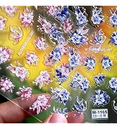 Flower Nail Art Stickers Decals Pink White 5D Embossed Nail Decals Spring Nail Stickers for Nail ...