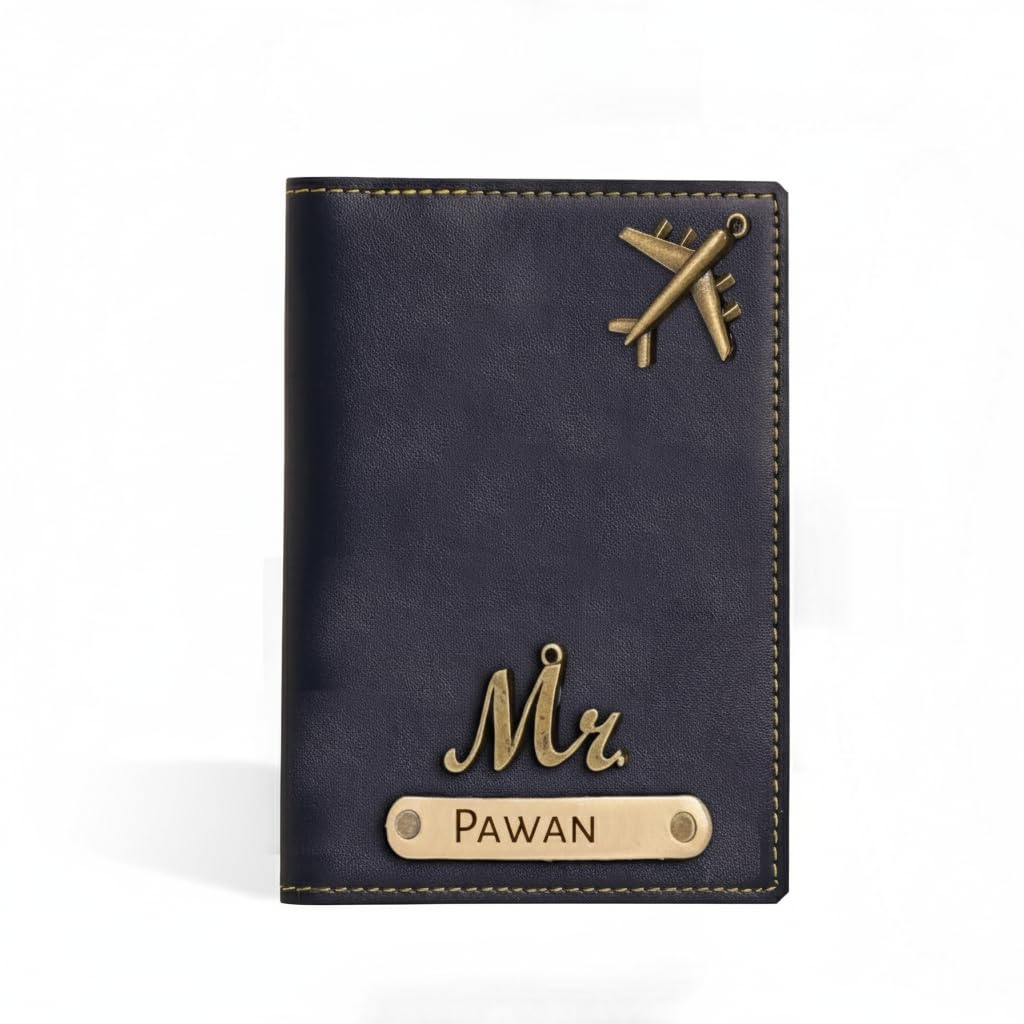 the unique gift studio Personalised Name & Charm Leather Passport Cover Holder for Men & Women (Blue) Customised Passport Holder for Gift-picture-24