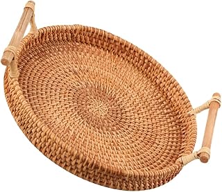 GLEAVI Handmade Vine Woven round Shape Fruit Plate Bread Organizer Food Basket for Home Kitchen Counter Storage