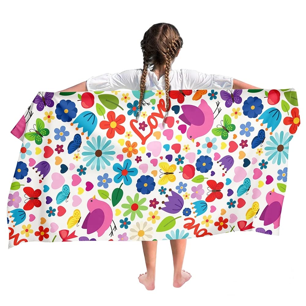 Ulticool Microfibre Children's Towel 140 x 70 cm, Flowers Butterfly Unicorn
