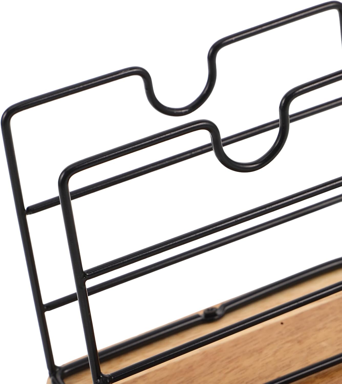Amosfun Iron Art Napkin Holder with Wooden Base, Upright Spice and Cocktail Paper Storage Rack, Industrial Style Tissue Organizer for Kitchen and Restaurant Table