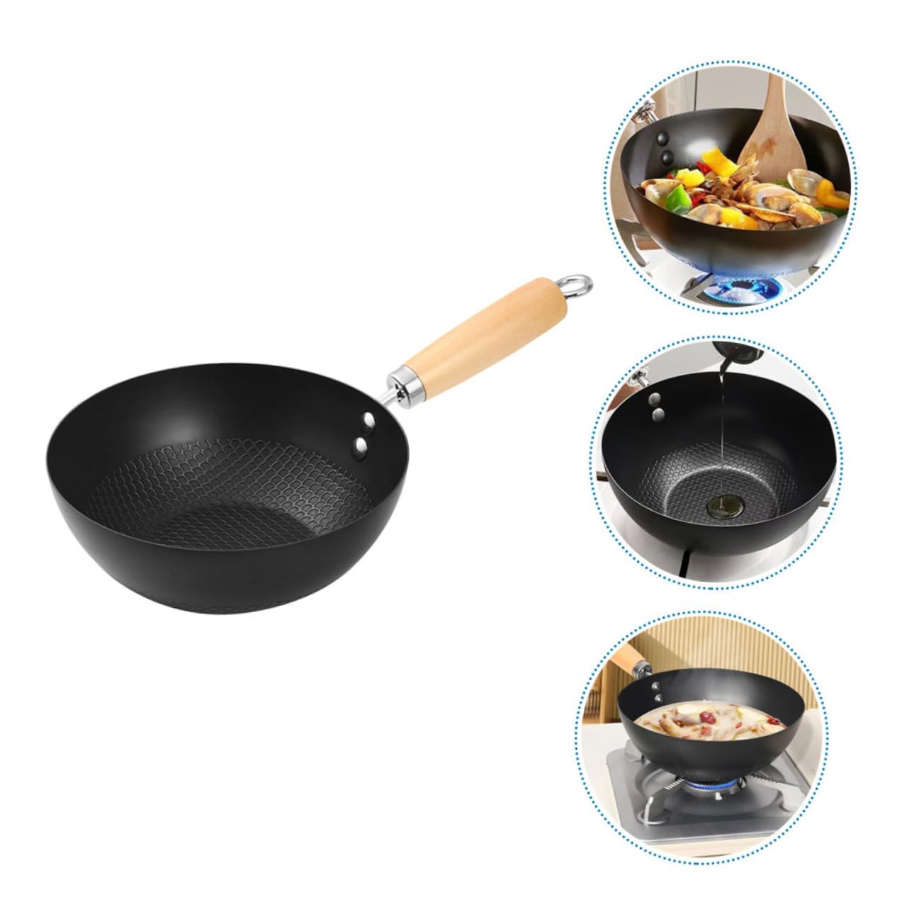 TOPBATHY Kleiner Bratpfanne 20cm Ohne Beschichtung Eisenwok Für Induktionsherd Chinesischer Stil Zum Braten Und Rühren Leicht Zu Reinigen Für Haushalt Und Kochanfänger
