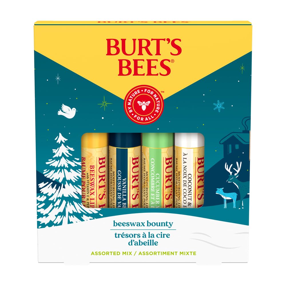 Burt's Bees Lip Balm Gift Set, Beeswax, Vanilla Bean, Cucumber Mint, Coconut & Pear, Lip Balm Multipack, 4x4.25g
