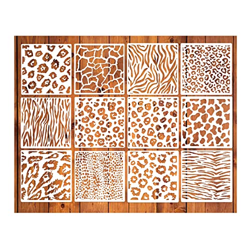 Leopard Stencil Cheetah Stencil Animal Cow Print Plastic Acrylic Stencils For Bleaching Shirts, Reusable Snake Tiger Print Texture Templates Patterns For Airbrush Cake Cookies Painting (Leopard) #TOP2