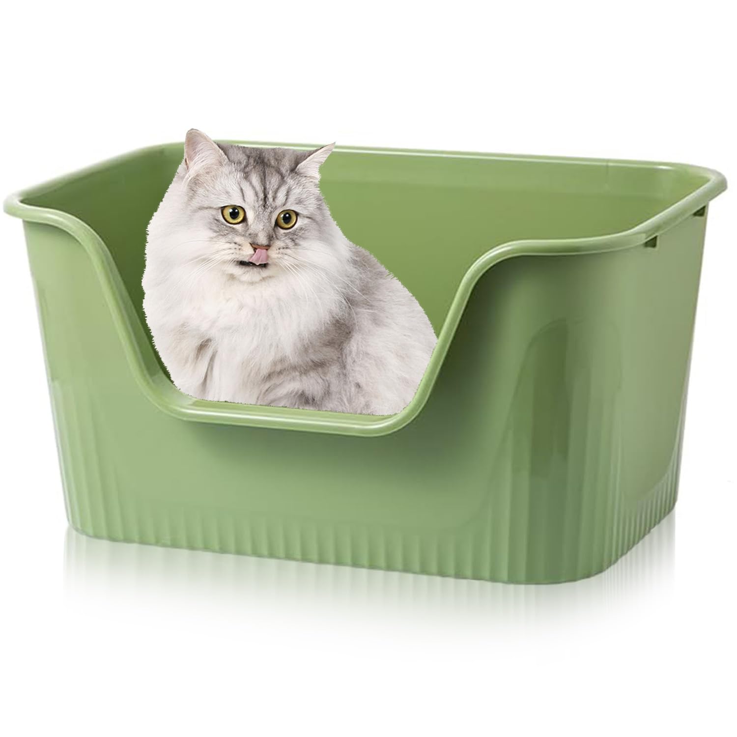 Katzenklo Groß 64x45x33cm, Katzenklo Hoher Rand Ohne Deckel, Katzentoiletten Offen, Spritzwassergeschützt Groß Katzen Klo, Katzentoilette XXL für Große Katzen, Kätzchen, Kaninchen