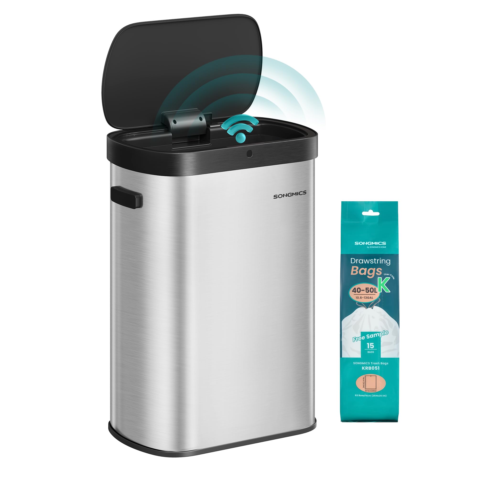 SONGMICS Motion Sensor Trash Can 13 Gallon Metallic Silver