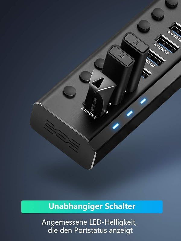 RSHTECH 16 portos USB 3.0 hub aktív tápellátással, alumínium, 100W, professzionális