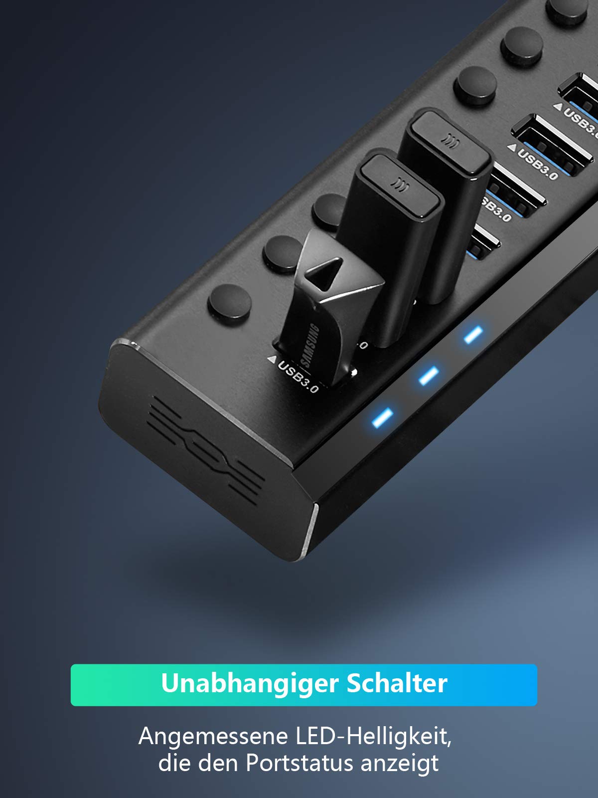 RSHTECH Aluminium16 Port USB Hub Aktiv 3.0 mit 100W Netzteil, RSH-A16 | USB 3.0 Hub mit Schalter - für PC, Mobile HDD, Flash-Laufwerk, Professionelle Business Grade - Stabile Datenübertragung