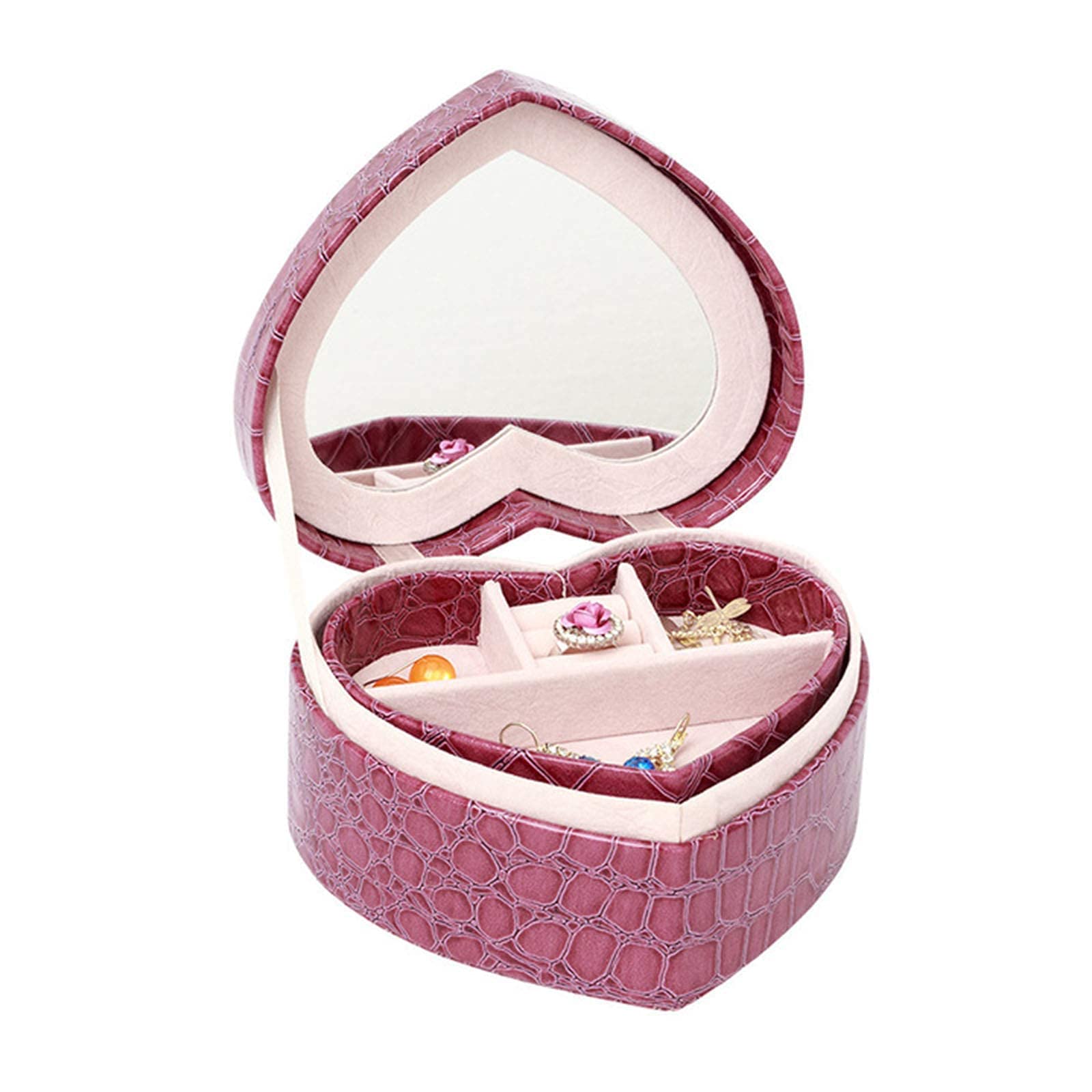 Small Travel Jewellery Box 2 Layers Organiser Display Storage Case with Mirror Gift Box for Rings Earrings Necklace