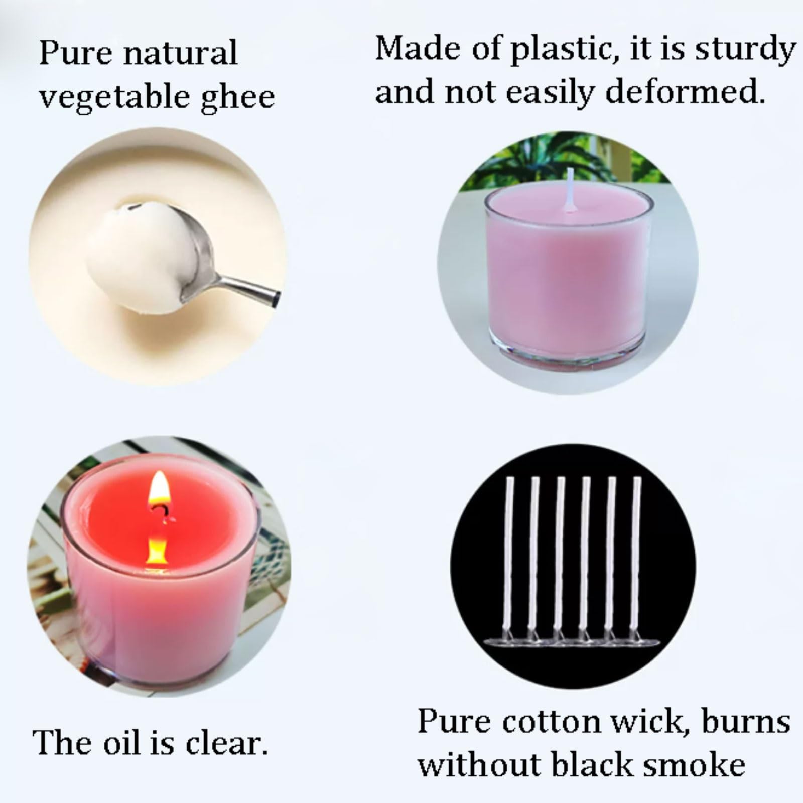 Squisito 8 candele in vetro realizzate con burro chiarificato vegetale naturale e stoppino in cotone, 15 ore di combustione pulita, candele in barattolo senza profumo. tranquillo(Lila)