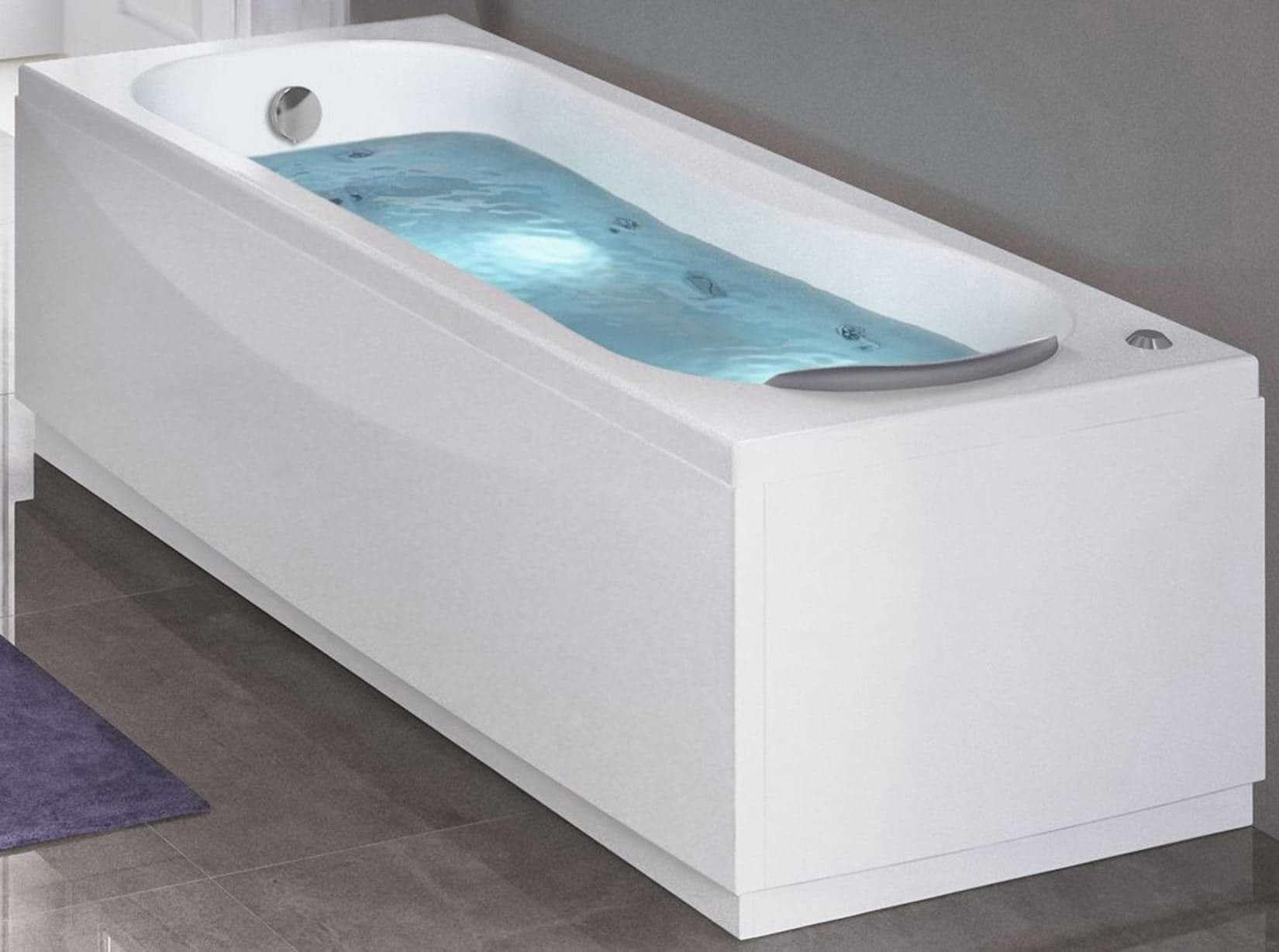 Vasca Bagno Idromassaggio Pneumatico Rettangolare Novellini Calypso Eco 170x70xH55 cm 170 LT Colonna 1 Pannello Frontale 1 Laterale Reversibili Idro Telaio Rinforzato Acrilico Bianco Lucido
