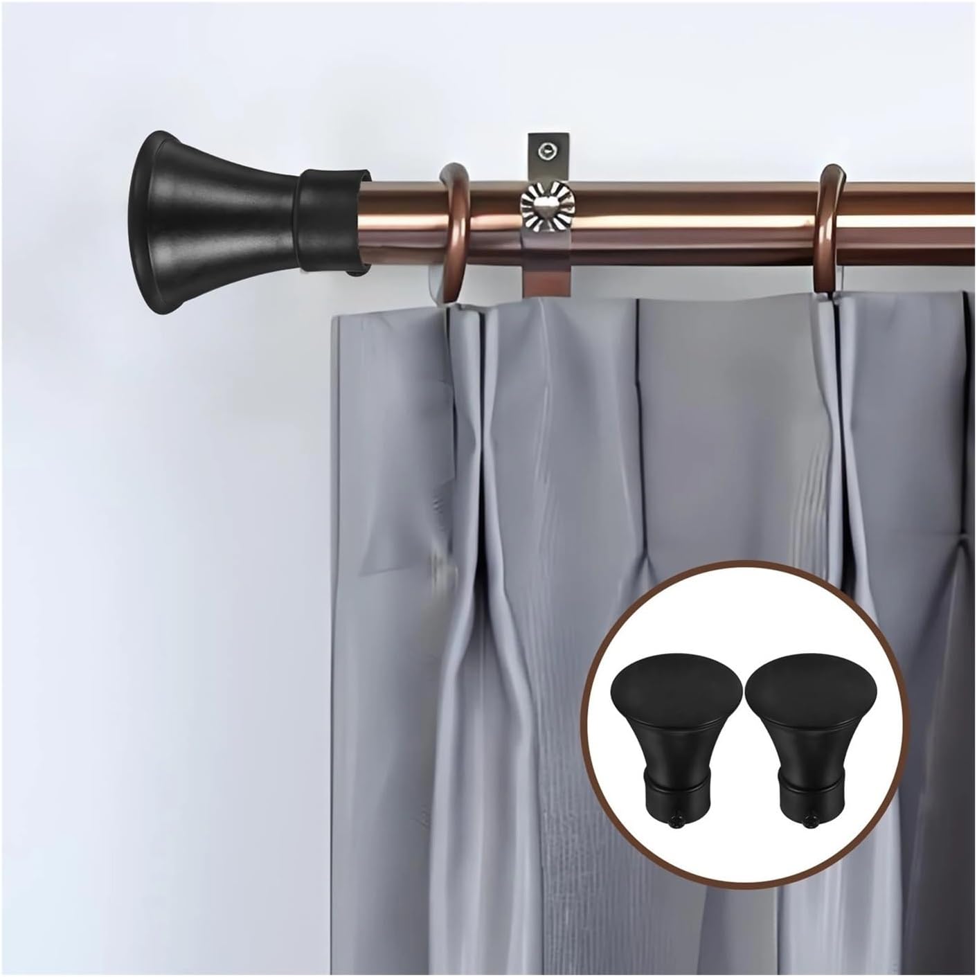 2 Pcs Iron Black Curtain Rod Finials Living Room Window Accessories