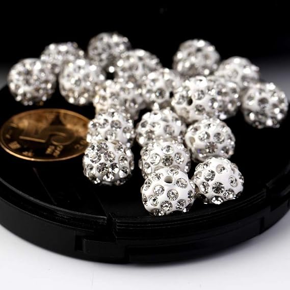 100PCS 10MM White Crystal Round Rhinestone Beads for DIY Jewelry Making