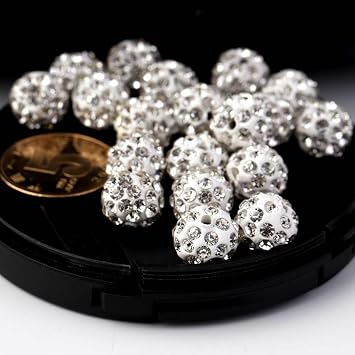 100PCS 10MM White Crystal Round Rhinestone Beads for DIY Jewelry Making