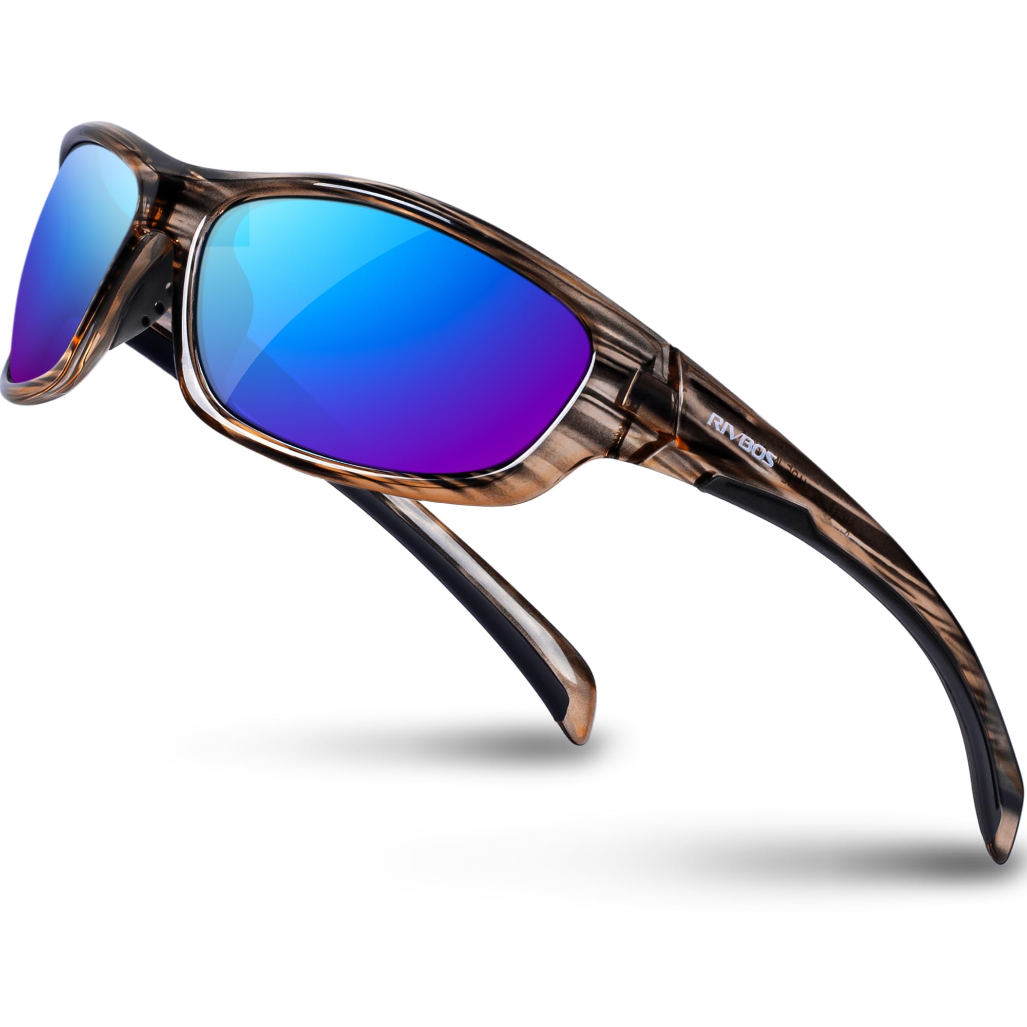 RIVBOS Polarized Sports Sunglasses Driving shades For Men TR90 Unbreakable Frame RB832, Tortoiseshell Ice Blue