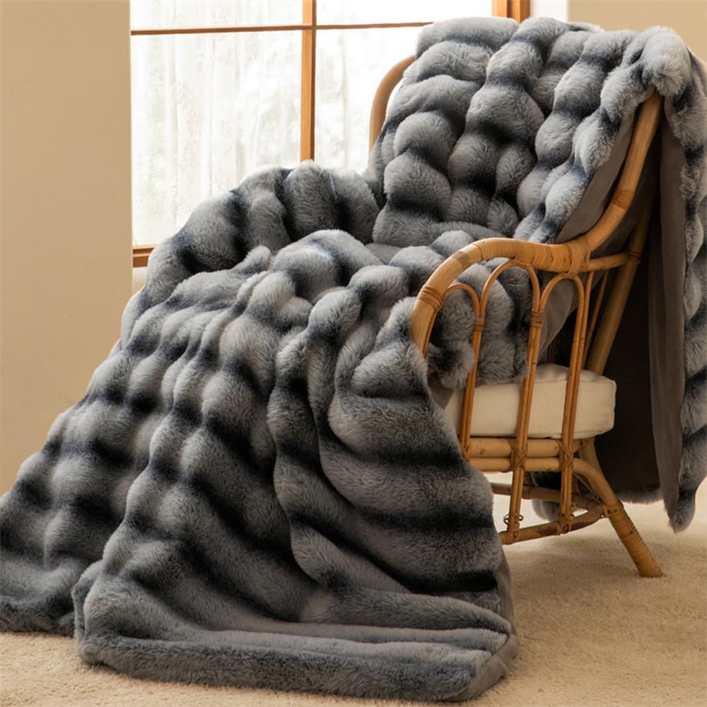 Couverture renard imitation fausse fourrure grand plaid jeté de lit luxe cuir 200x230cm 3Kg