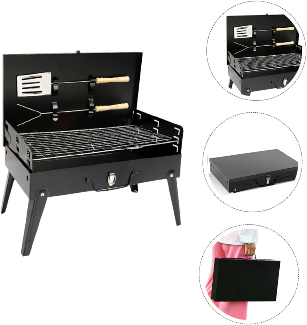 Portable Outdoor Bbq Grill Folding Camping Stove with Accessories, 44x27x47cm Foldable Barbecue Grill for Picnic, Tailgate, and Backyard Cooking