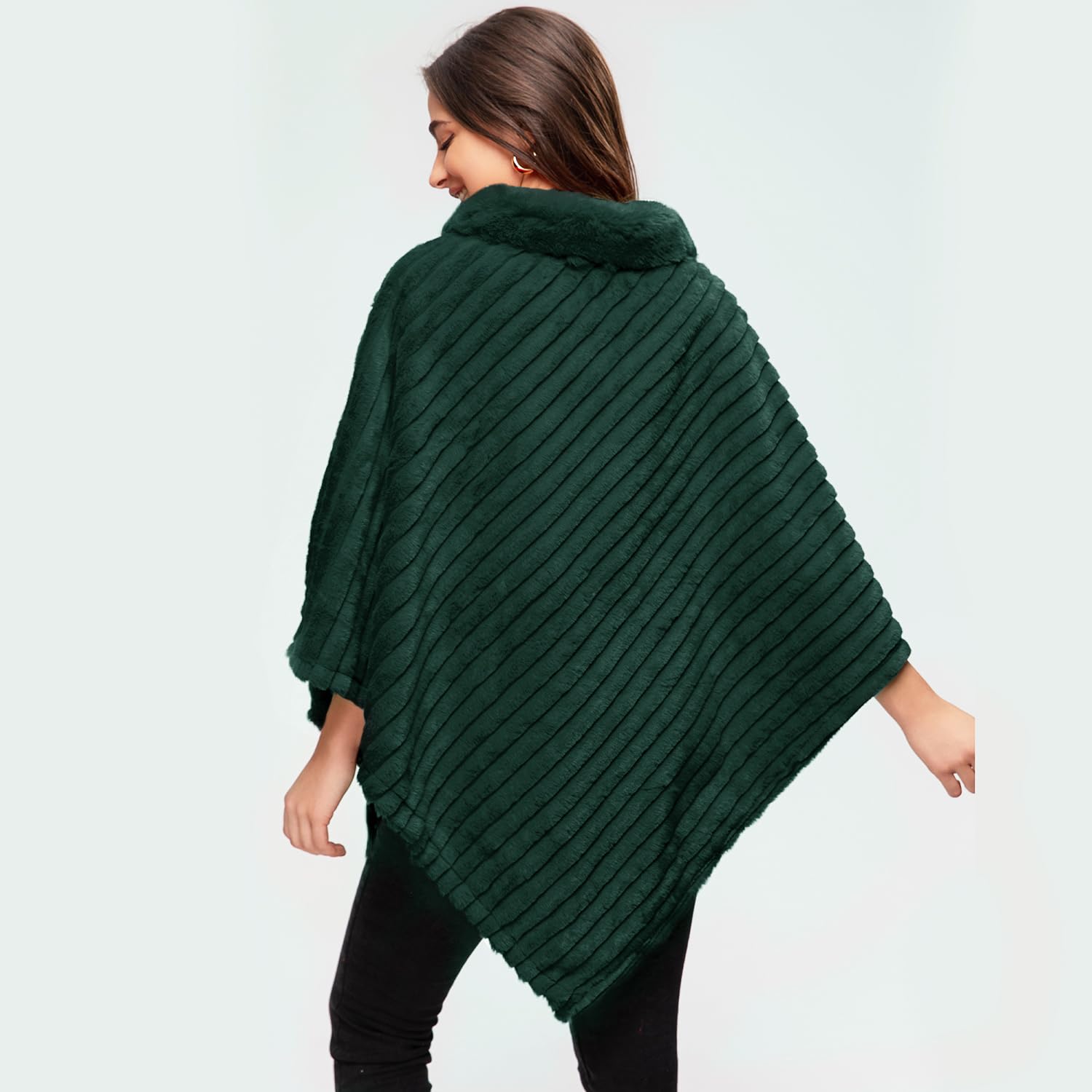 Glamexx24 Femme Poncho d'hiver Elégante Chaud Manteau en Fausse Fourrure Tricoté Col Rond Veste épaisse Cape Automne Hiver Cadeau