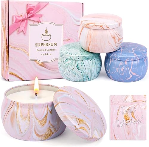 Velas de soja para mujeres, juego de velas de aromaterapia, paquete de 4 velas de higos de 4.4 onzas de lavanda, vainilla y limón para el hogar,