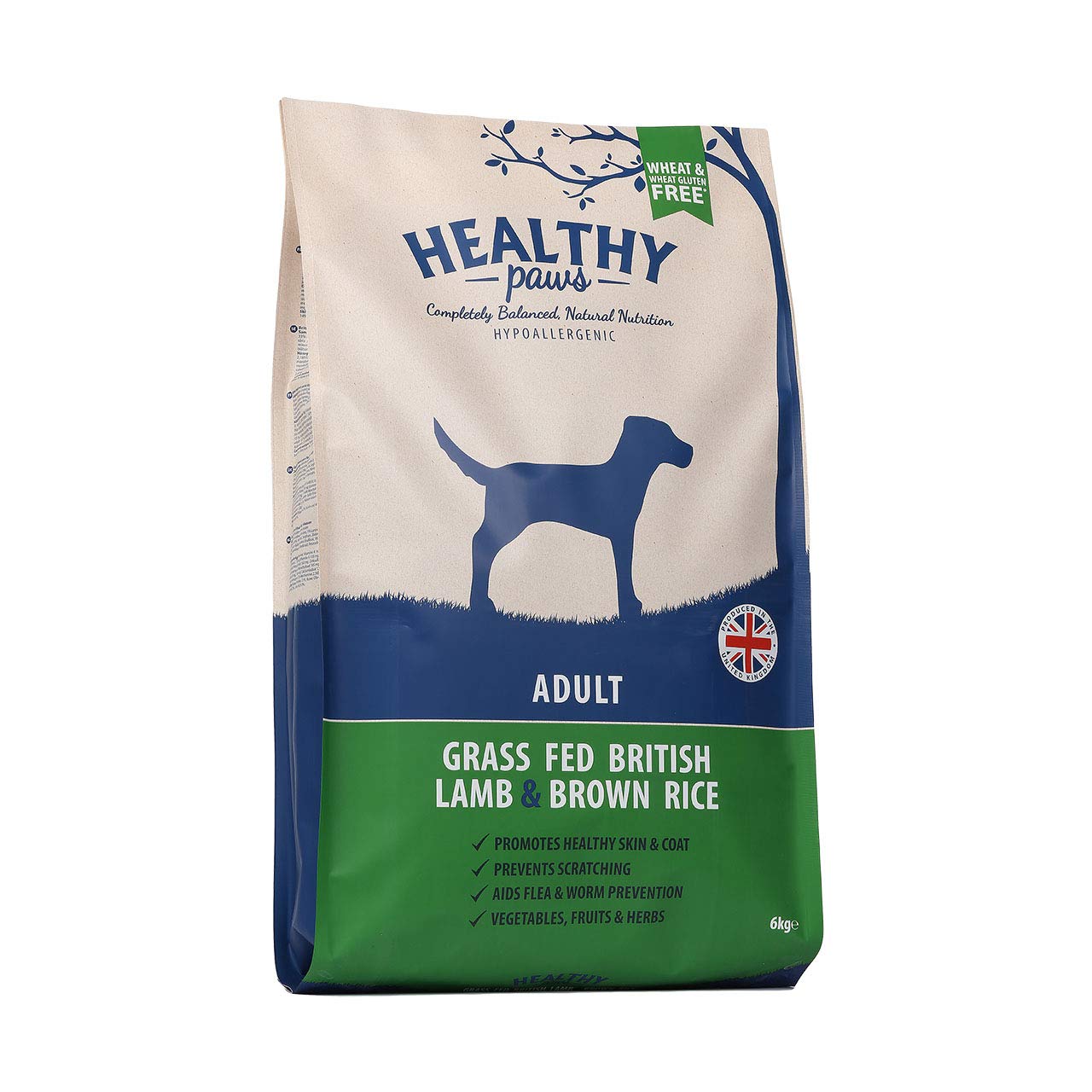 Healthy Paws Premium Dry Dog Food Hypoallergenic Healthy Gluten Free Natural Lamb & Brown Rice Complete Pet Nutrition for Adult Large Breeds - 6Kgs