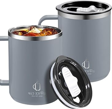 500ml Double Wall Insulated Stainless Steel Travel Coffee Mug with Handle and Slide Lid, Thermal Coffee Cup Coffee Tumbler Cup for Camping Home Office Gray