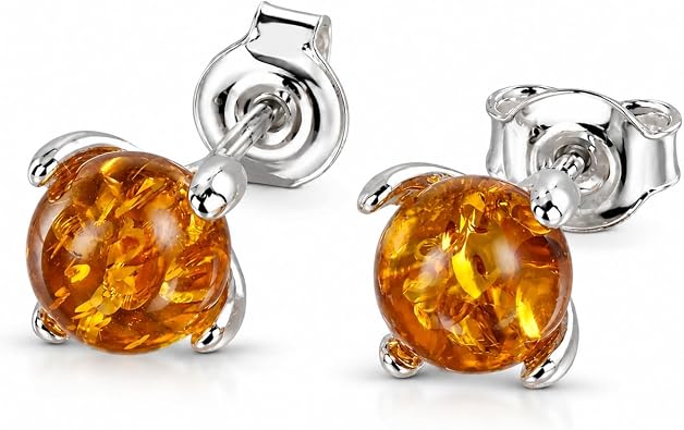 Sadie Genuine Baltic Amber Stud Earrings in 925 Sterling Silver