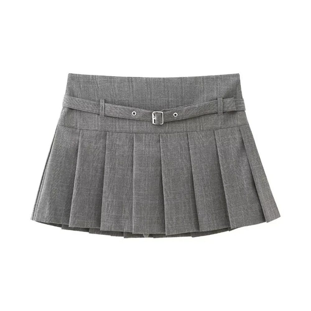 SWEPER Falda Corta De Mujer - Minifalda Plisada De Otoño para Mujer, Cinturón De Estilo Británico Decorado, Falda Acampanada De Cintura Alta con Cremallera A La Moda, Culottes Cortos