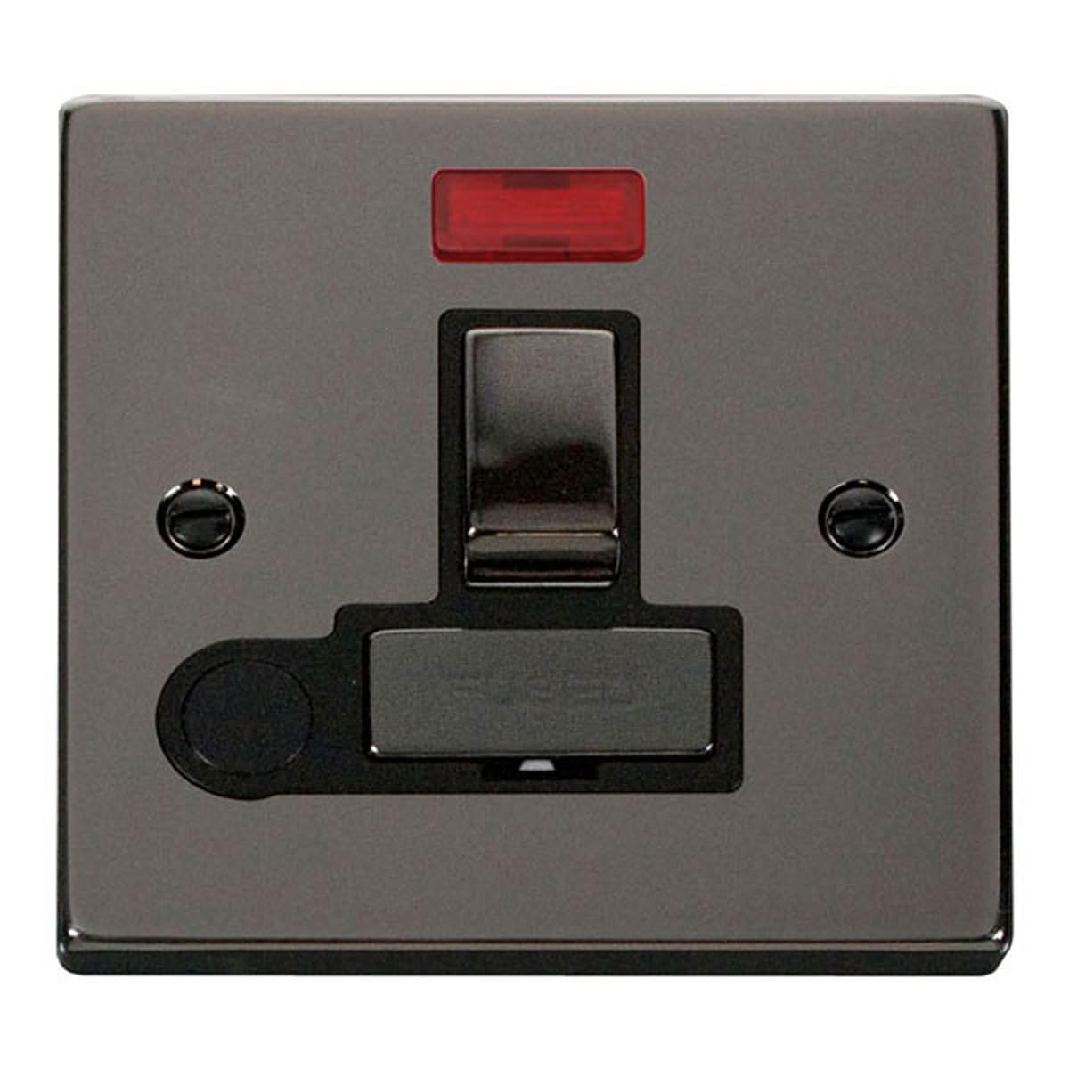 Click Black Nickel 13A Fused Ingot Connection Unit Switched With Neon With Flex