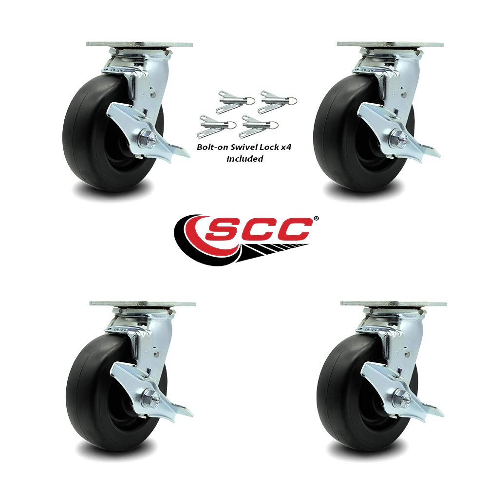 Polyolefin Swivel Top Plate Casters Set of 4 Heavy Duty with 6 Inch Wheels - Includes 4 Swivel with Top Lock Brakes and Bolt on Swivel Locks – 2,800 lbs. Total Capacity - Service Caster Brand